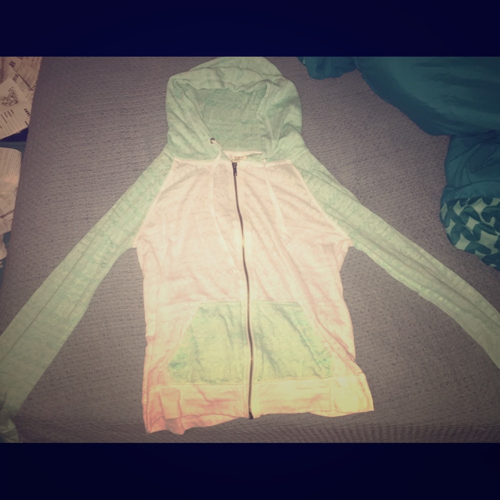 Green and white hoodie